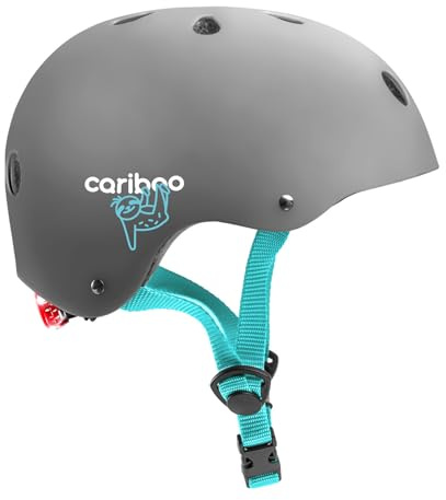Cariboo Fahrradhelm Kinder Kinderhelm XS 46-50 cm Robust Mit LED-Licht Für Fahrrad Skateboard Inlineskates Scooter Grau
