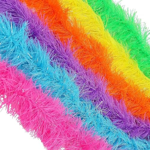 YgonziRuvc Pack of 6 Vibrant Feather Boas Multipack, 150x10cm Artificial Fluffy Boa Decorations for Fancy Dress, Costume Accessories, Party Decor, Wedding, Halloween, Christmas Events