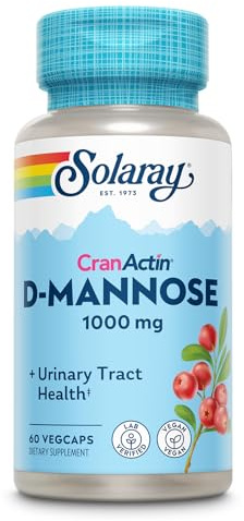 SOLARAY D-Mannose with CranActin Cranberry Supplement 400mg, Urinary Tract Health & Bladder Support Capsules with Vitamin C for Immune Function, Vegan, 60 Day Guarantee, 30 Servings, 60 VegCaps