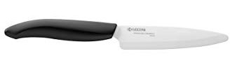 KYOCERA Cuchillo de cerámica, cuchillo multiusos, hoja 11 cm, hoja de cerámica de circonio, pulida a mano, extremadamente afilada, apto para lavavajillas, FK-110 WH-BK