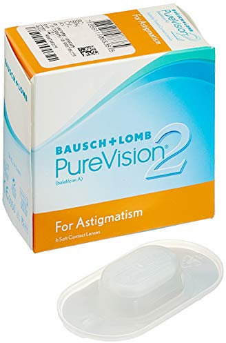 Bausch und Lomb PureVision2 for Astigmatism Monatslinsen, torische Kontaktlinsen, weich, 6 Stück BC 8.9 mm/DIA 14.5 / CYL -0.75 / Achse 180 / -2.5 Dioptrien