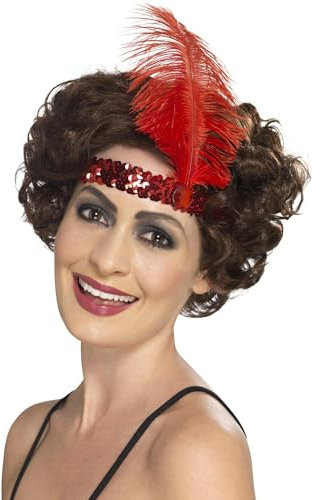 Smiffys Flapper-Stirnband, Rot, mit Feder