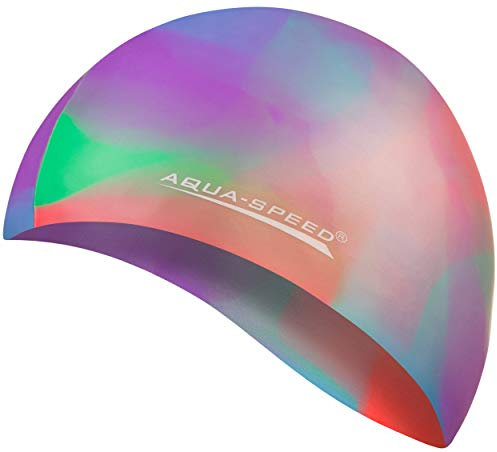 Aqua Speed BUNT Badehaube + Kleines Mikrofaserhandtuch | Damen & Herren | Bademütze für Kinder wasserdicht | Badekappe | elastische Schwimmhaube | Swimming Hat Cap Waterproof | 08. Bunt / 51