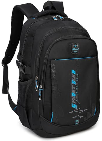 goldwheat Rucksack für Teenager, Jungen, leicht, wasserabweisend, für Jungen, Büchertasche, Laptop-Rucksack, lässiger Reise-Tagesrucksack, schwarz blau, 12.2 x 17.5 x 5.1 inches, Tagesrucksäcke