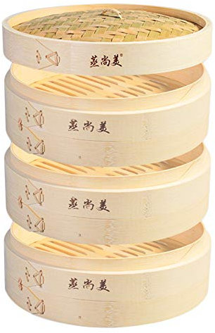 Hcooker 3 Tier Kitchen Bamboo Steamer Basket for Asian Cooking Buns Dumplings Vegetables Fish Rice