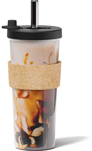 Dodoko,Bicchiere da tè e frullati, 680 g, a prova di perdite, riutilizzabile, con tappo richiudibile,Ampia cannuccia in acciaio inox per bolla di tè e boba,senza BPA,infrangibile – nero notte