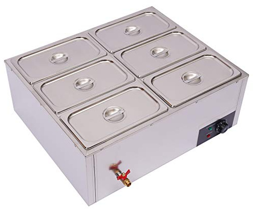 6-Pan Electric Commercial Food Warmer Steamer, 110V 850W Stainless Steel Bain-Marie Buffet Countertop Buffet Steamer Steam Table Wet Heat (6-pan)