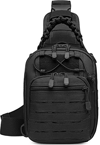HUNTVP Tactical Sling Bag,Hiking Rucksack Chest Pack MOLLE Military Backpack Assault Bag for Cycling Camping Working Traveling Out Outdoor Activity (Type2-Black)