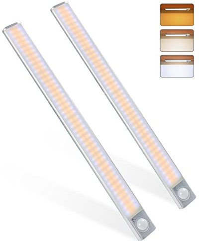 160LED[2pcs], MERTTURM Lampe à Détecteur de Mouvement, Luminosité Réglable avec 3 Couleurs, USB Rechargeable, Sans Fil, Convient à Armoires, Cuisines, Couloirs, Garage