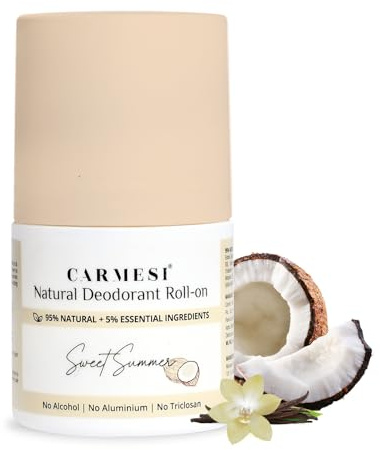 Carmesi Natural Deodorant Roll On for Women | No Aluminum & Alcohol-Free | Fights Body Odor, Soothes & Nourishes Underarms | Non-Sticky, Long-Lasting Freshness | 1.69 Fl Oz (50ml)