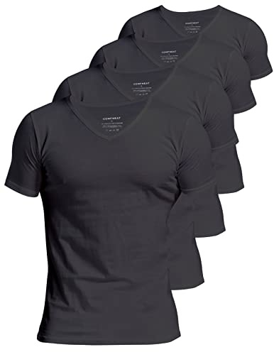 Comfneat Men's 100% Cotton Undershirts V-Neck T-Shirts | 4-Pack/6-Pack, Soft & Lightweight, Extra long Bottom