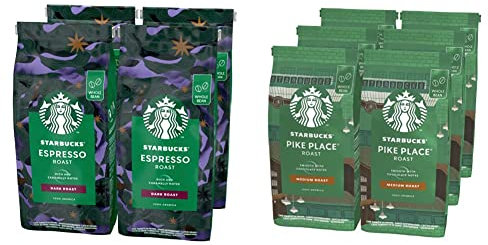 STARBUCKS Espresso Roast Café De Grano Entero De Tostado Intenso (4 Bolsa de 450g) & Pike Place Café De Grano Entero De Tostado Medio 6 Bolsa de 200g