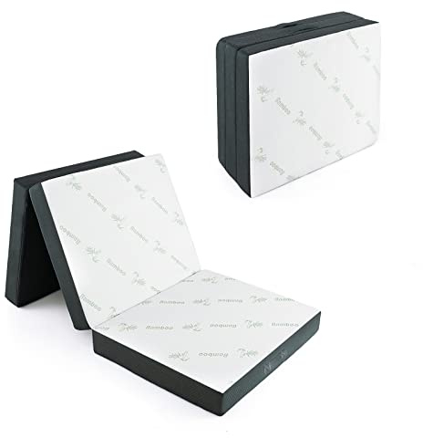COSTWAY Colchón Plegable 10cm en 3 Secciones, 190x80cm, Cubierta de Fibra de Bambú y Tela Transpirable con Asa, Colchon Plegable Viscoelastico, Invitados, Individual, Colchon Camper Lavable