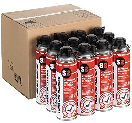 Expanding PU Foam Gun Cleaner - 500ml - Price Includes 12 cans - Dual Purpose, Solvent-Based Solution for Effective Cleaning of Expanding Foam applicator Guns and Removal of Wet/uncured PU Foam
