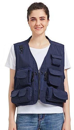 Ziker Damen Mesh Atmungsaktive durchbrochene Reisende Fotograf Angeln Weste Weste Reisejacke Mantel Mit Taschen, New Navy, M