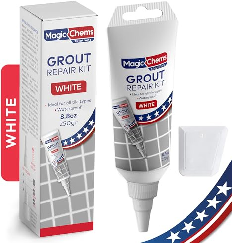 Tile Grout Repair, White 8.8 oz/250gr. Fast Drying Grout Repair Kit, Grout Filler Tube Repair Kit, Tile Grout Paint, Grout Sealer Restore and Renew Bathroom Floor, Tile Gaps, Joints, Lines
