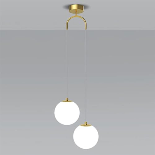 YKSJDFH Moderna Lampada a Sospensione a Globo in Vetro a 2 luci Bianco, Nero/Oro, lampade a Sospensione in Alluminio con Paralume a Sfera in Vetro, lampadario Regolabile a Doppia estremità per Camera