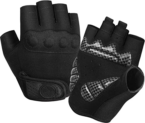 BIKINGMOREOK Fahrradhandschuhe Radhandschuhe Herren Damen Halbfinger Atmungsaktiv Radsporthandschuhe-Dunkelschwarz-S