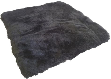 Naturasan Echtes Lammfell Sitzkissen, Sitzauflage Auto aus Merino Schaffell, Stuhlkissen, Rollstuhl Auflage, Stuhlauflage super warm und weich, Katzenbett, Deko Kissen, 40 x 40 cm (Schwarz)