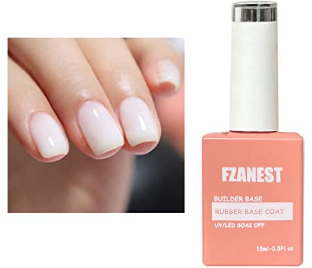 FZANEST Rubber Base Builder Gel, Milky White Rubber Base Nail Gel For Nail Strengthener/Sculpting/Extension LED UV Gel Soak Off