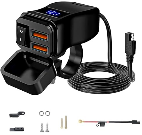 Vattentät motorcykel USB-uttag: 12 V/24 V motorcykel USB-laddare QC3.0 18W dubbelt USB-uttag med ON/OFF-omkopplare för GPS-surfplatta för motorcykel