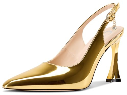 Castamere Donna Spillo Alto High Tacco Heel a Punta Pumps Slingback Fibbia da Matrimonio Ballo Dress 10 CM Heels Oro 38 EU