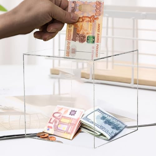 Generic Clear Acrylic Piggy Bank, Money Saving Box Unopenable, Transparent, 12x12cm