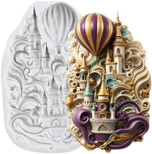 MINFEIDMS Castle Fondant Moulds Hot Air Balloon Silicone Mould for Cake Decoration Chocolate Cupcake Topper Candy Sugar Craft Gum Paste Polymer Clay