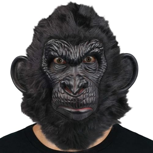 Aofonchy gorilla mask rolig apa kostym hela huvudet realistisk latexmask hårig gorilla djurmasker andningsbara gorilla huvudbonader för halloween cosplay kostym karneval fester