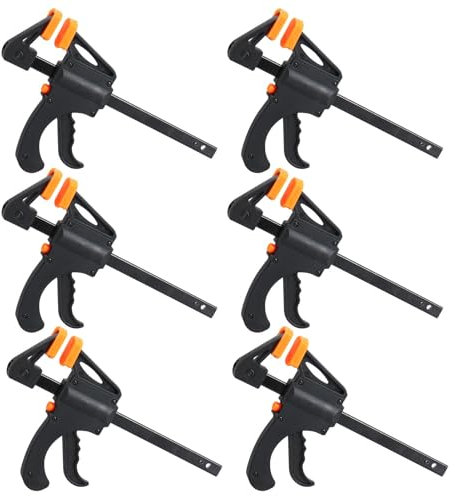 6Pcs Clamps for Woodwork, 4 Inch F Wood Clamps, Quick Grip Clamp, Ratchet Bar Clamp, Quick Release Clips, One Handed Clamp for Woodwork, Handmade Craft, DIY, Clamping