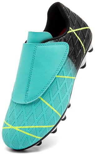 VTASQ Zapatos de Fútbol Niño Profesional Zapatos de Entrenamiento Adolescentes Deporte Atletismo Botas de Fútbol Cesped Artificial Zapatillas de Fútbol Negro Turquesa EU35