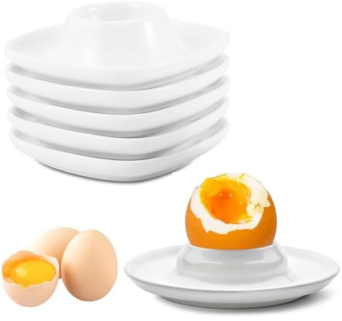 HABNI Lot de 6 Coquetier Oeuf en Plastique Blanc, Support Oeuf a La Coque, Portable Ronde Oeuf Tasses Porte, Lavable, Coquetier Oeuf Empilables, Coquetiers pour Petit Déjeuner