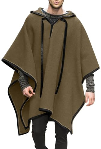 Generisch Mantello da uomo invernale caldo con cappuccio Poncho Cape con cappuccio Medioevale Maglione Cardigan Maglia maglione Wrap Open Front Cape Pile Coperta Steampunk Cosplay Costume Maglia
