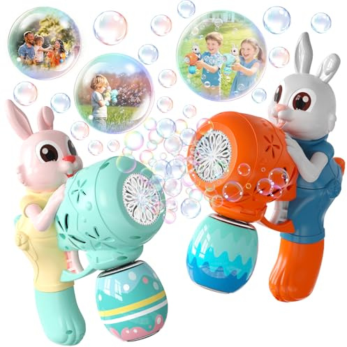 Bubble Gun for Kids 2 Pack Bubble Guns Kit for Toddlers Rabbit Bubble Machine Electric Bubble Toy Automatic Bubble Blower Bubble Maker for Outdoor Easter Gift for Kids