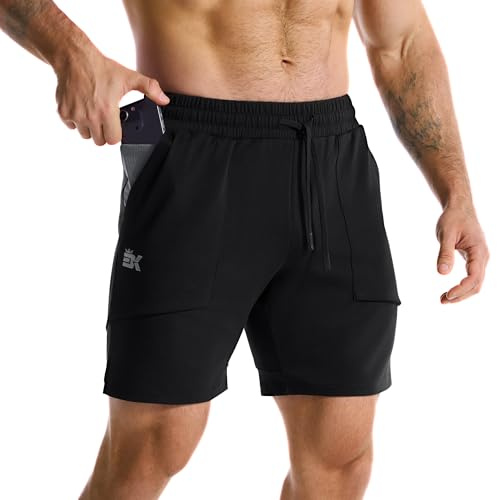 ZENWILL Slim Pantalones Cortos Hombre Gym Pantalon Deporte | Pantalones Cortos Algodon Hombre Bolsillo Cremallera, Pantalón Corto Gimnasio Transpirable, Pantalon Corto Hombre Running