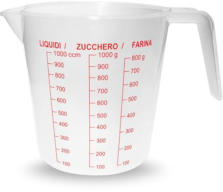 Cantini Life Chic - Jarra medidora de 1 litro, medidor de líquidos, azúcar, harina, de plástico resistente, para cocina y pastelería