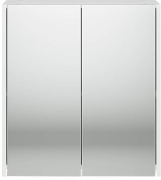 iBathUK Rehaus Wall Mounted Double Door Mirror Cabinet with 2 Adjustable Shelves, Soft Close Hinged Door, Frameless Copper Free Silver Mirror, Modern Bathroom Storage Cabinet in Gloss White, 600mm