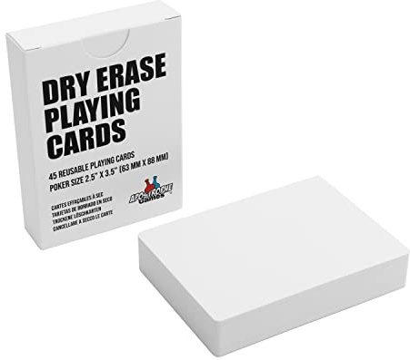 Cartes à jouer vierges effaçables à sec, taille du poker – 6,3 x 8,8 cm, 45 vierges réutilisables, jeu flash et de société, guide d'étude et note (45 cartes)