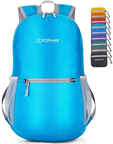 ZOMAKE Lightweight Foldable Backpack, Packable Rucksack 20L Folding Small Back Pack Foldaway Ultralight Daypack for Women Men Travel Hiking Walking (New Light Blue/S)