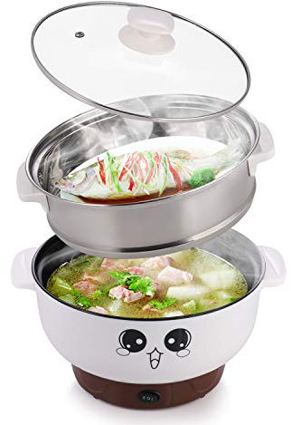Mini Pentola Riscaldante Elettrica Antiaderente in Acciaio Inossidabile da 3,6 Litri, Padella Rotonda Multi-Fornello con Coperchio e Cottura a Vapore