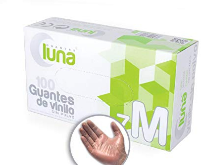 Luna V14107, Caja De 100 Guantes De Vinilo Sin Polvo, 1, M, Transparente