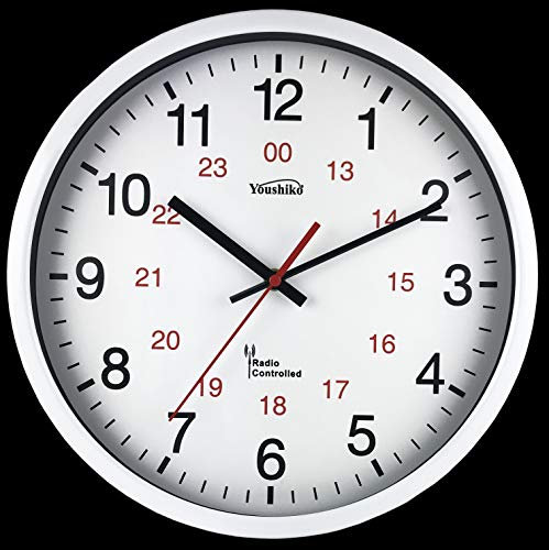 Youshiko Radio Controlled Wall Clock (Official UK & Ireland Version), Premium Quality, Bold Classic Design, White Metal Case 30cm, 12-Inch Diameter, Home/Kitchen/Office/School Clock