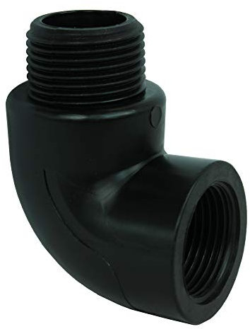 GASMIS PP Gewindefitting Schraubfitting, Winkel 90° AG x IG - 1x1, 33,25mm Außengewinde x 30,30mm Innengewinde, 1 Stück