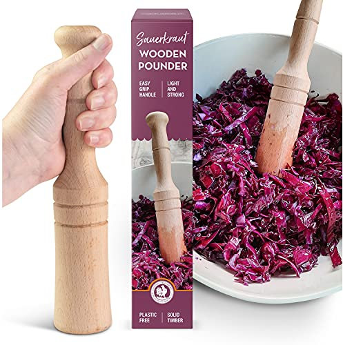 Sauerkraut Pounder - Solid Wooden Tamper for Sauerkraut Kimchi and Meat Tenderizing