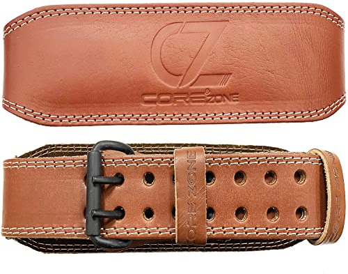 COREZONE Genuine Leather 4 Weight Lifting Belt for Men and Woman Gym Weight Belt Lumbar Back Support Powerlifting Weightlifting Heavy Duty Workout Strength Training Equipment (Small)