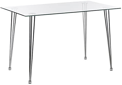 Modern Rectangular Dining Table 120 x 70 cm Tempered Glass Top Silver Winston