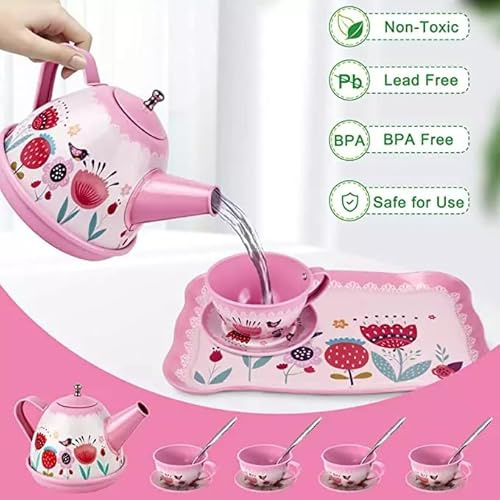 Flex 41 Pcs Tea Set Toy for Kids Age 3 4 5 6 Pink Afternoon Tea Party Play Set With Tea Pot Cups Plates Dessert Stand Cookies Donuts Educational Pretend Kitchen Toy for Girls for Role Party Play
