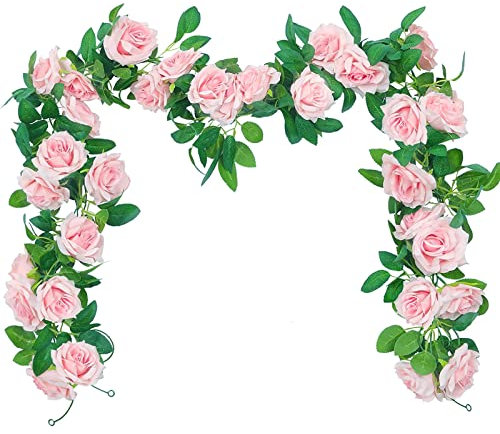 ANBOWEI 3pcs 24ft Artificial Flower Garland Fake Flowers Vine Pink Rose Floral Garlands with 27 Roses for Home Garden Hotel Wedding Arch Festive Party Decoration(Pink)