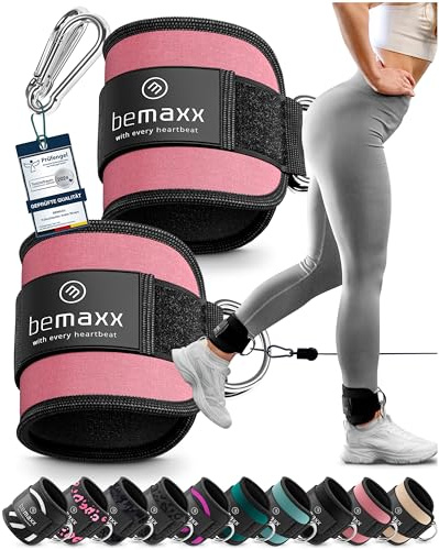 BeMaxx Fußschlaufen für Kabelzug 2er Set + eBook - Kickbacks Fussschlaufen Klettverschluss Gepolstert - Seilzug Ankle Foot Straps Fuß-Manschetten Schlaufen | Gym Zubehör Kraft-Sport Fitness Frau Mann