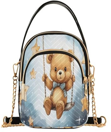 Swing Bear süße Damen-Umhängetasche, lässige Kette, Geldbörse, Leder, Schultertaschen für Damen, mehrfarbig, Einheitsgröße